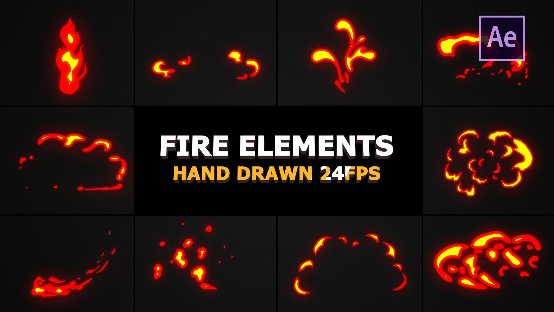 10个充满活力的动画手绘火焰元素AE模板
