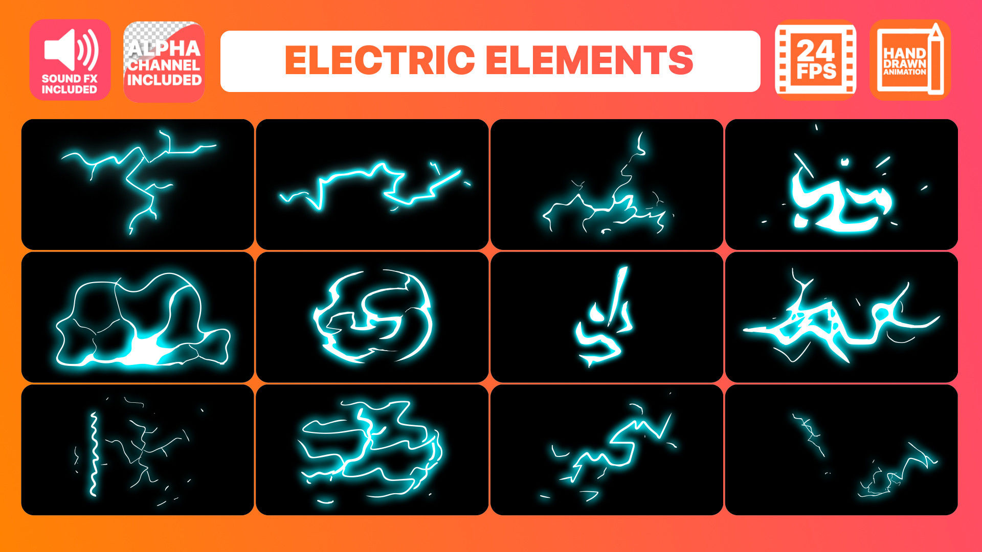 12个独特设计和能量动画的手绘电子元素AE模板