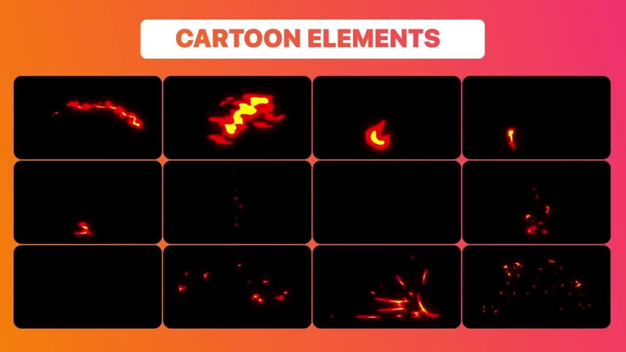 12个手绘和动态动画卡通火元素AE模板