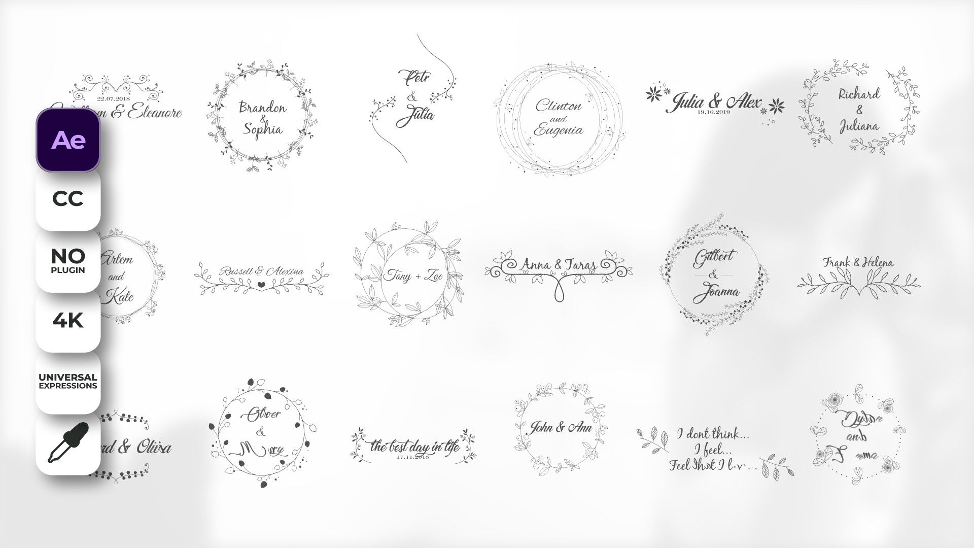 18个华丽设计优雅动画全屏婚礼标题AE模板