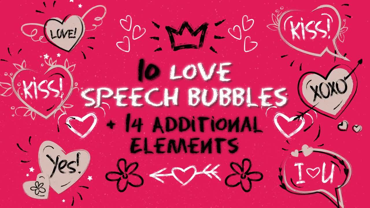 浪漫语音泡沫和动画元素的情人节全屏标题动画Pr模板