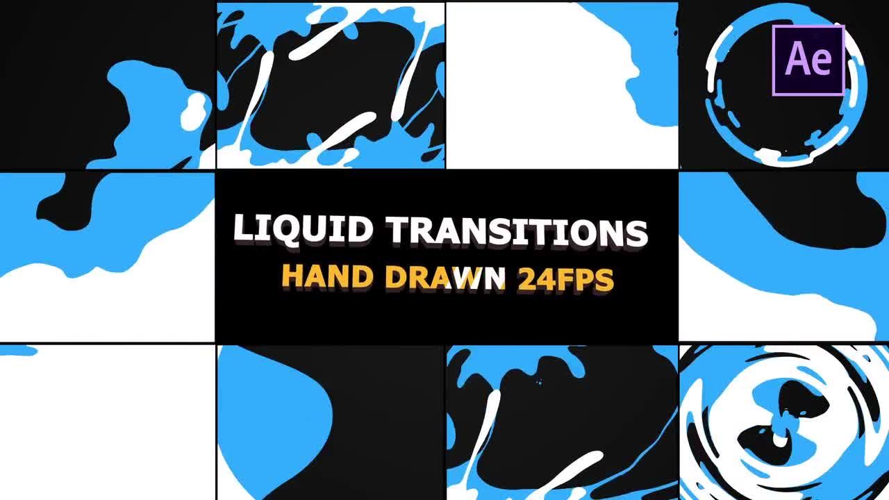 10个快速酷炫时尚动画的手绘液体过渡AE模板
