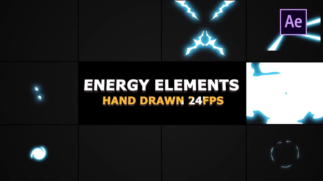 10个动态动画手绘能量元素和过渡效果AE模板