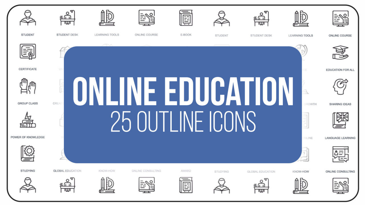 25个清晰创意的在线教育大纲图标AE模板