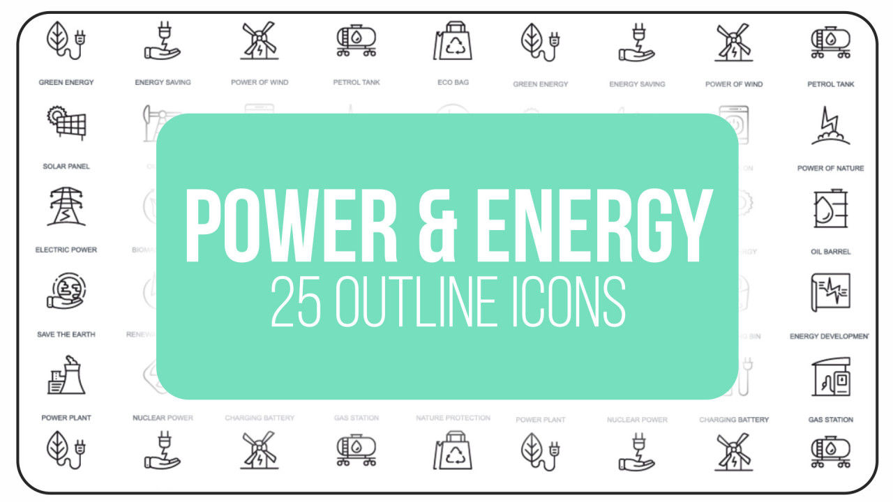25个流畅简单干净的电力和能源大纲图标AE模板