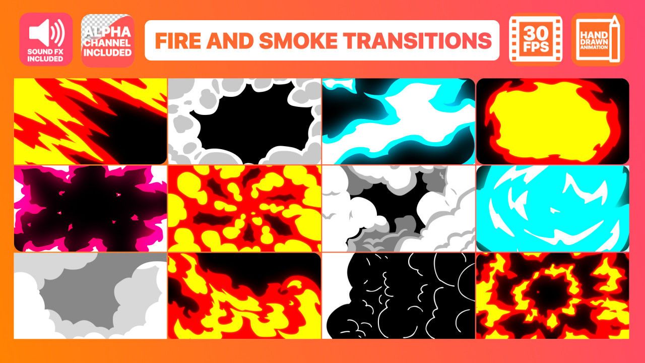 火与烟过渡手绘卡通元素AE模板