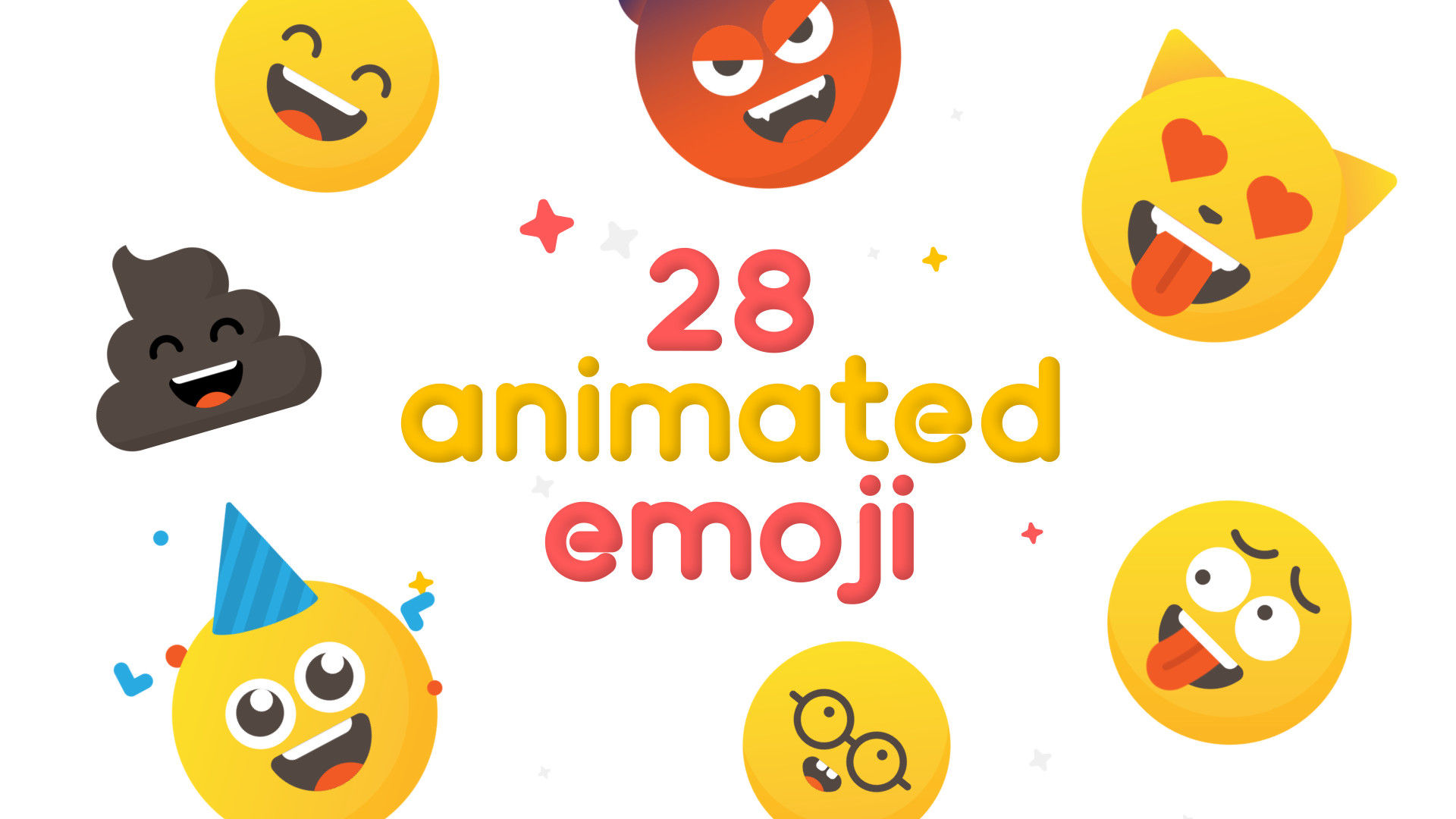 28个有趣明亮创意的动画表情符号AE模板