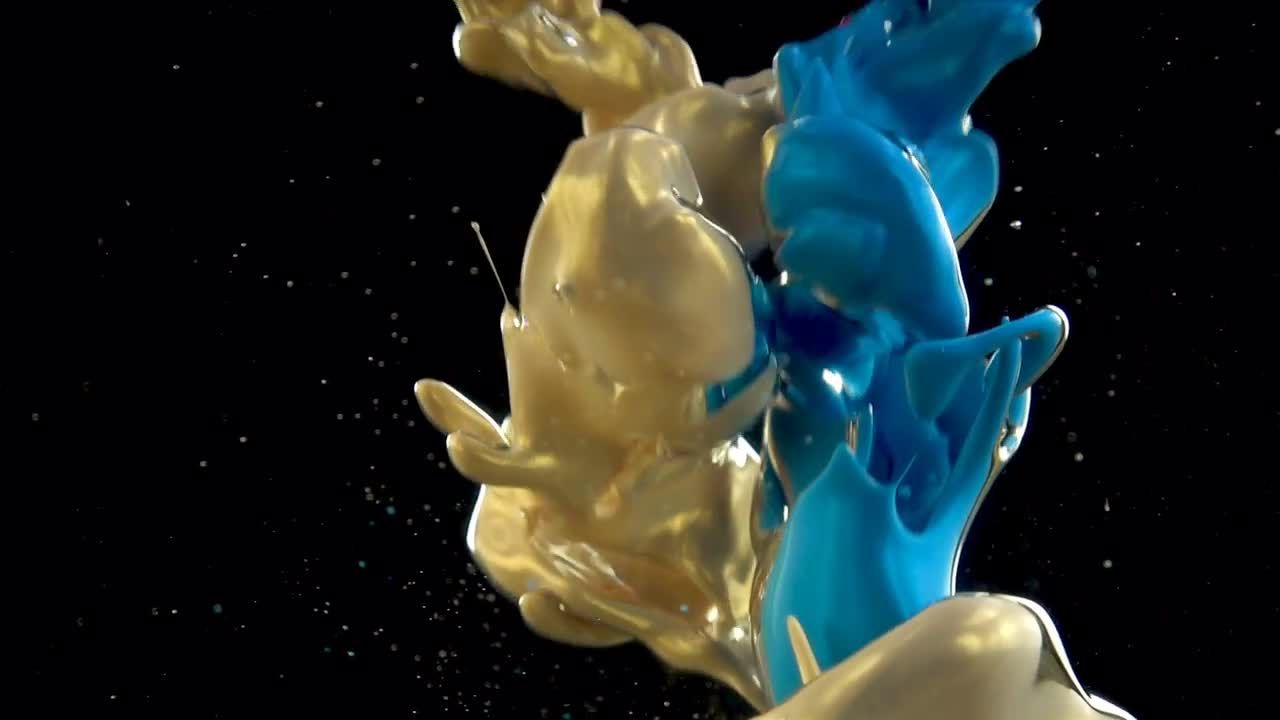 金和青蓝色油滴水墨泼洒视频特效