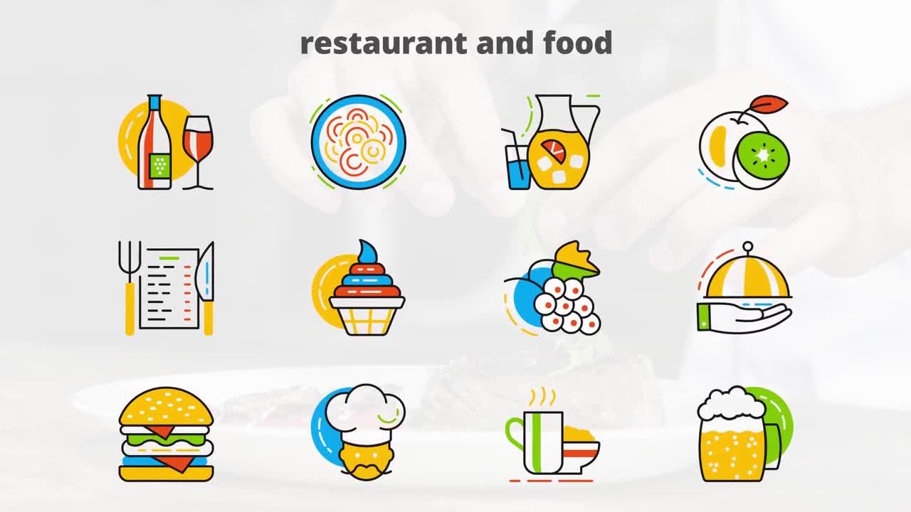 餐厅食品平面动画图标展示商业广告AE模板