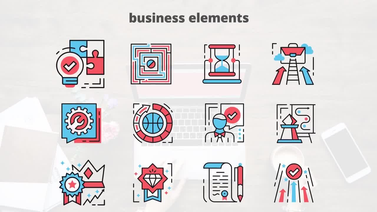 12个商业元素平面动画图标AE模板