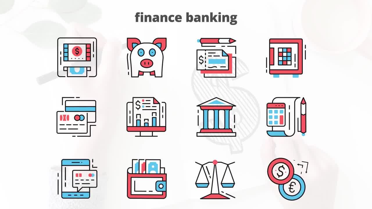 金融和银行-平面动画图标AE模板