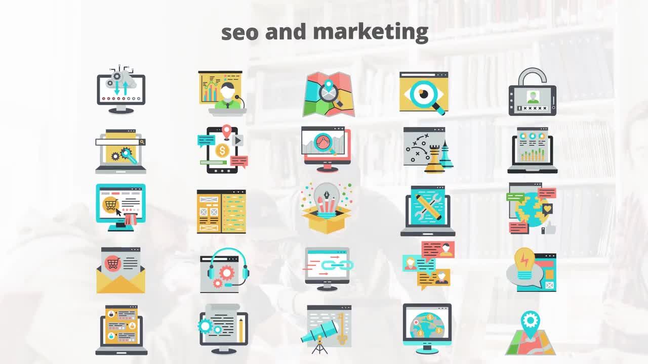 SEO和市场营销-平面动画图标AE模板