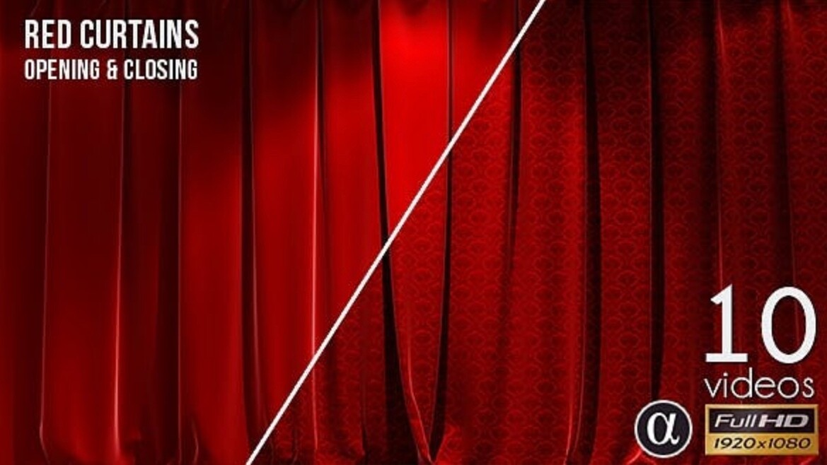 10组红色舞台幕布窗帘打开揭示动画素材