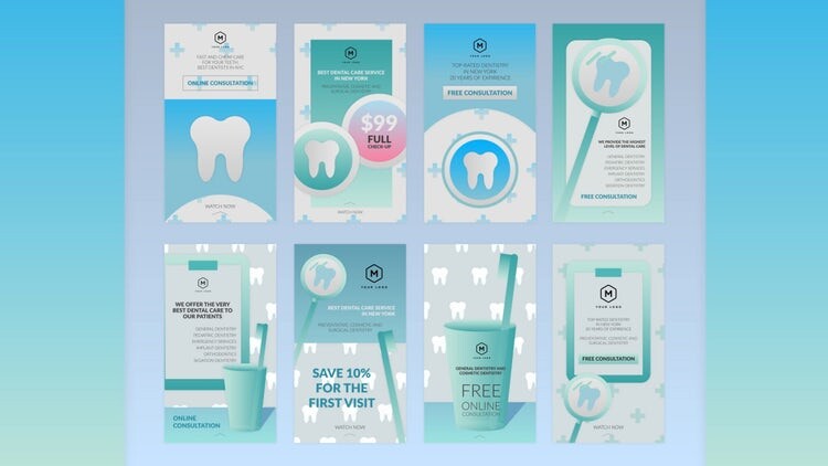 8个清新时尚的牙科故事AE模板