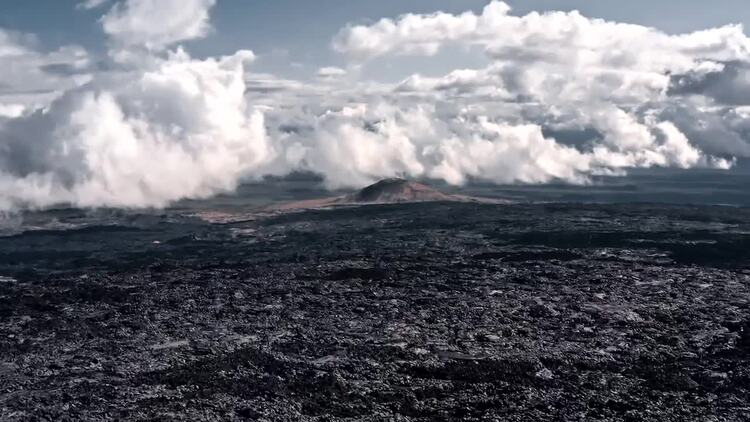 火山黑土的冷却熔岩空中实拍视频